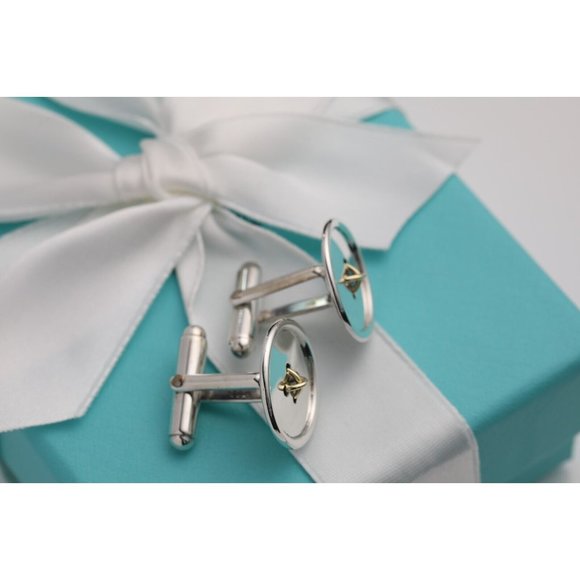 Authentic Tiffany & Co. Men's Cufflinks Button Motif in 925 Silver & 18k Gold - Picture 6 of 11